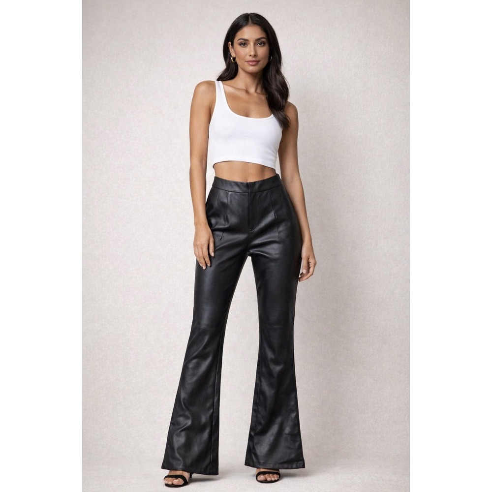 White Fox Black Faux Leather Flare Pants | Size XS | Y2K / Night‎ Out